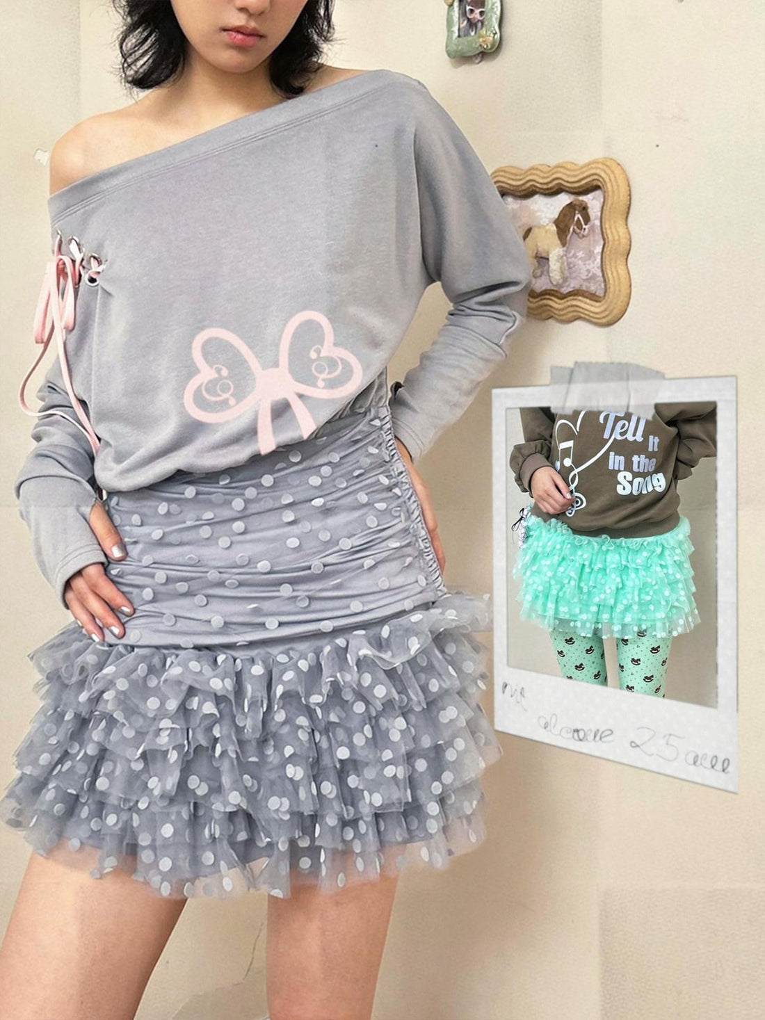nit alcove Core Spun Casual Pleated Puff Skirt Mid Waist Girls Mint Gray Mini Skirts