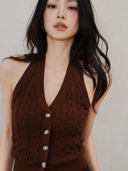 FU FRESH UP Cable Knit V-neck Backless Slimming Women&
