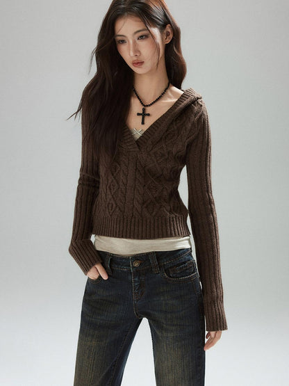 Low pixel Wool Blend V-neck Slim Pullover Two Piece Cami Set Casual Sweaters