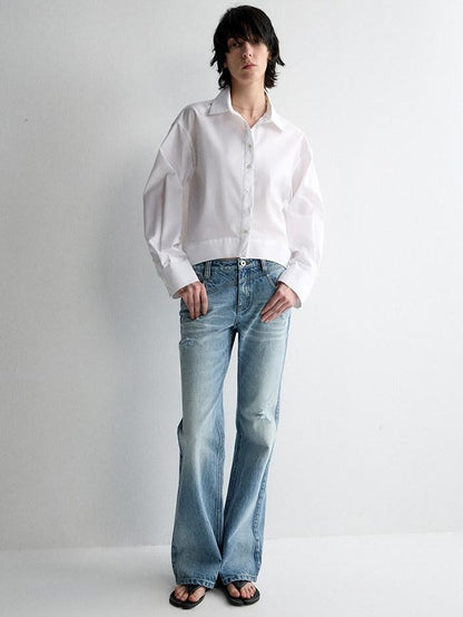 RUN TO THE FUTURE Ripped Low Rise Wide Leg Casual Loose Fit Vintage Ice Blue Denim Straight Jeans