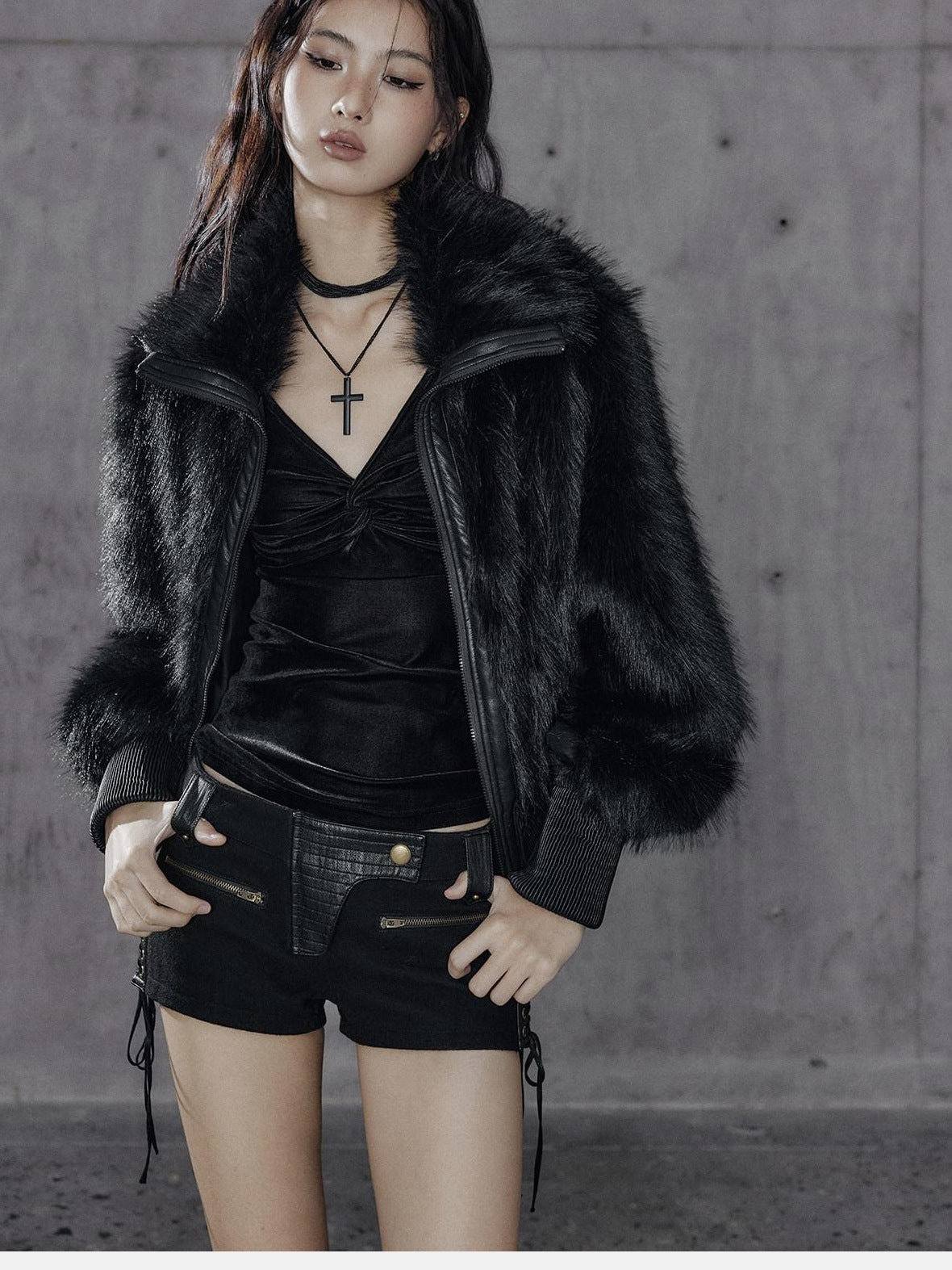 Low pixel Warm Thick Black Sexy Slim Fit Spandex Zipper Lapel Women Cropped Jackets