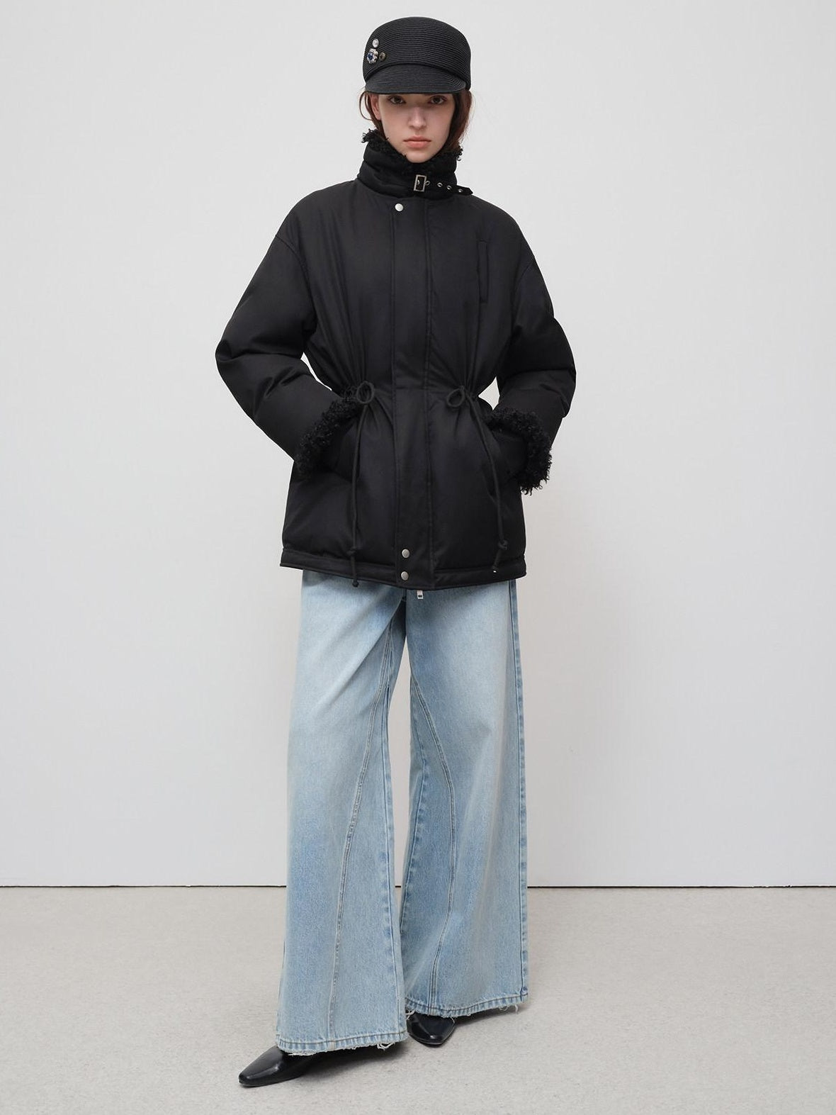 RUN TO THE FUTURE Classic Black Cotton Commuter Loose Fit Stand Collar Zipper Outerwear Parkas