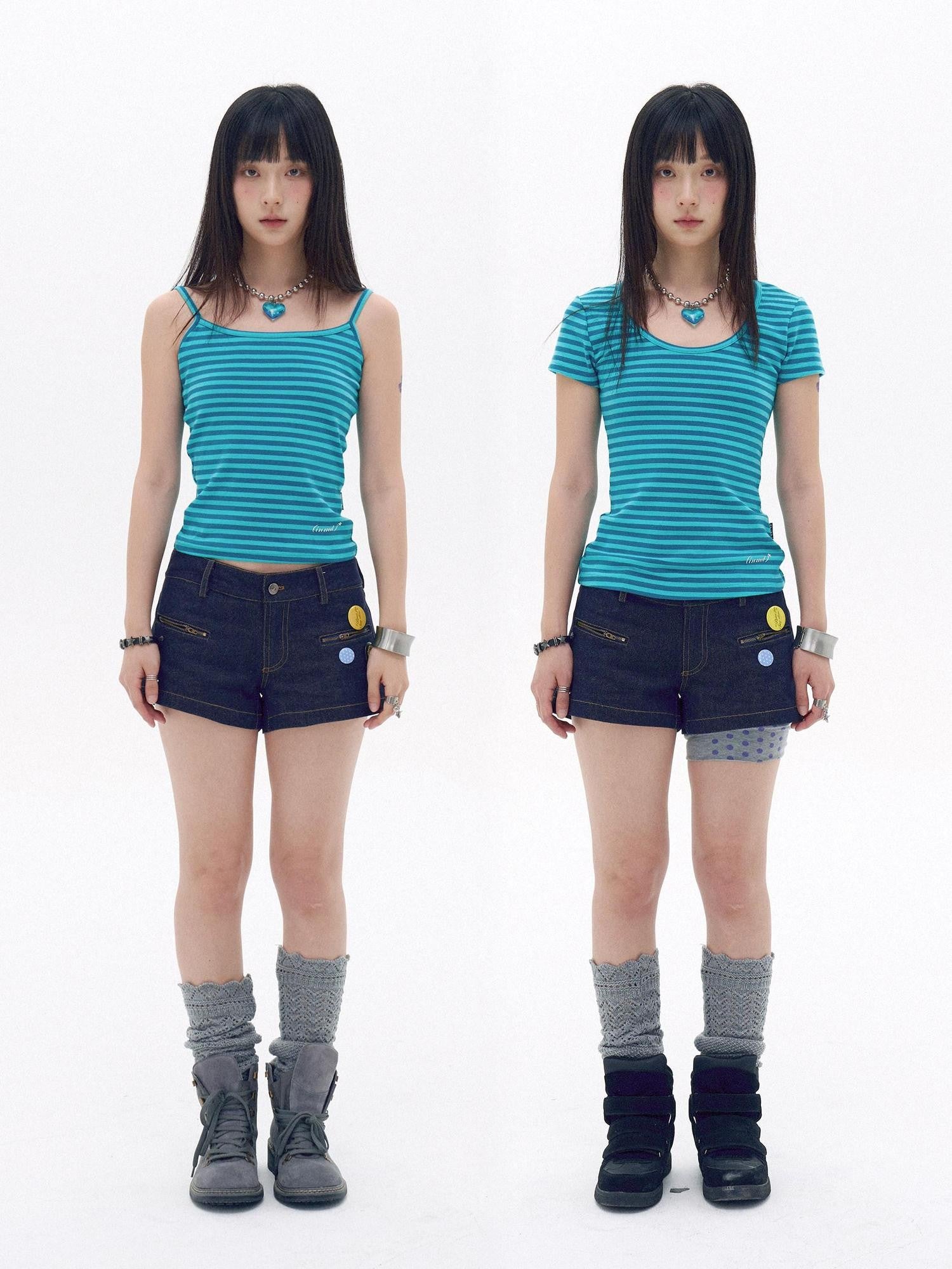 innomoood Slim Fit Striped Print V-neck Women&