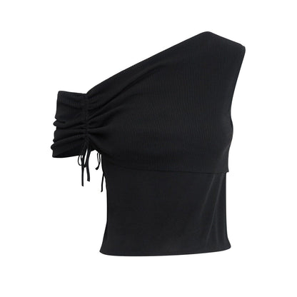 RUN_TO_THE_FUTURE_Original_Asymmetric_One_Shoulder_Slim_Short_Tshirt_Black_White_Women_Crop_Tops_MISSTT