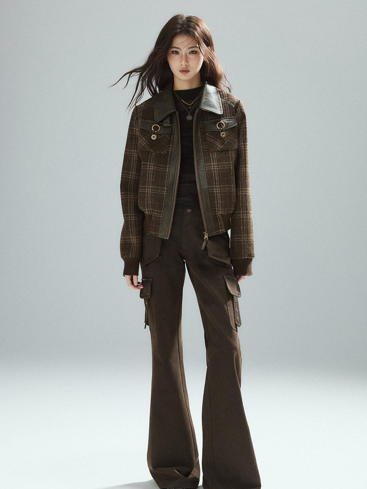 Low pixel Slim Low Rise Cotton Flare Street Style Zipper Brown Women Cargo Pants