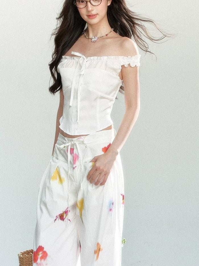 7Shiftin 100 Percent Cotton Drawstring Natural Waist Loose Fit Women Wide Leg Pants