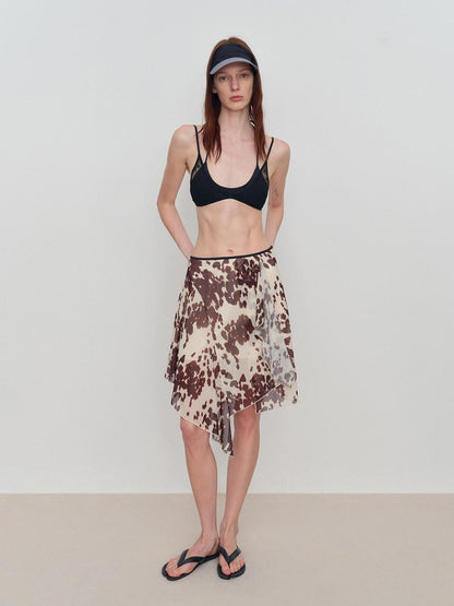 RUN TO THE FUTURE Breathable Lined Asymmetric A Line Casual Low Waist Cow Print Women Midi Skirts