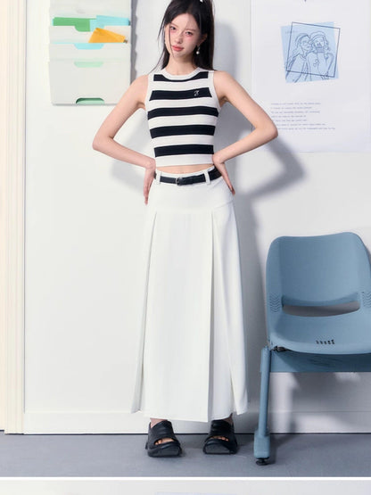 7Shiftin Elegant Versatile Solid White Classic Fit For Young Women Maxi Skirts