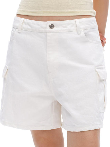 oinimi White Vintage Bermuda Cargo Button Fly Pocket Women&
