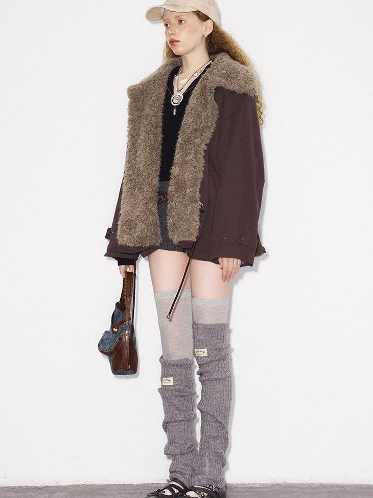 DIDDI MODA Fuzzy Pocket Open Cardigan Knitted Two Piece Women&