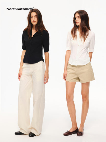 Northbutsouth Snowflake Texture Lightweight Slim Fit V-neck Mid Sleeve Women&