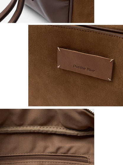 OuttheBlue Tassel Vintage Square Single Strap Faux Leather Brown Boston Tote Bags