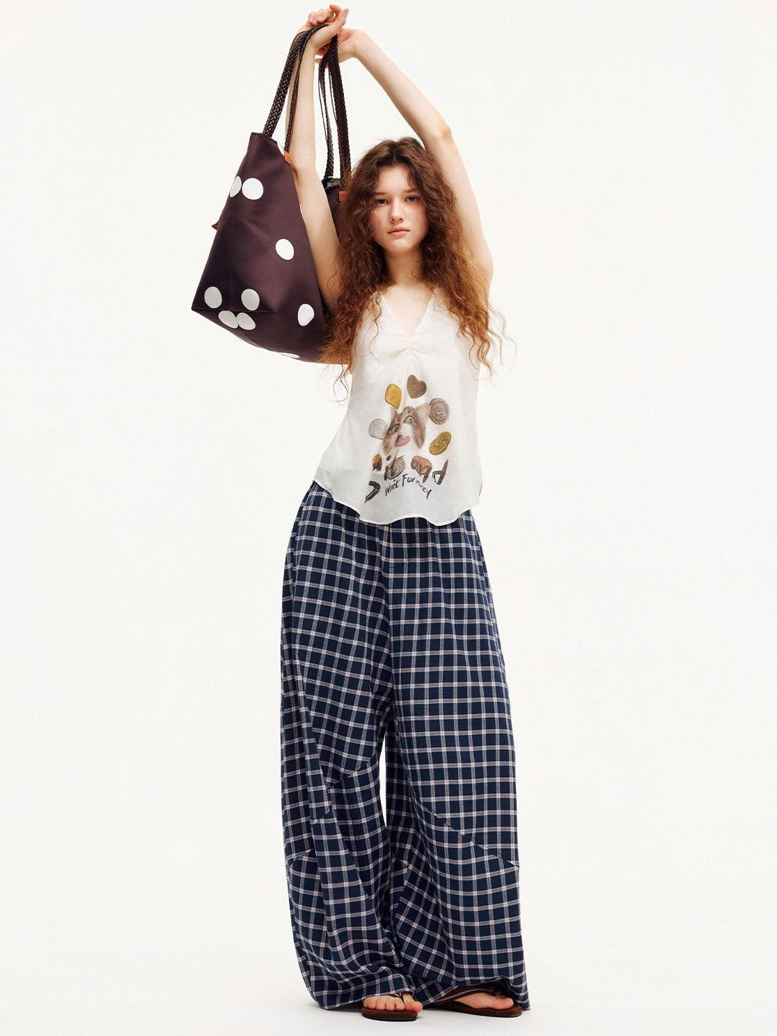 OuttheBlue Ivory Letter And Heart Print V-neck Women&