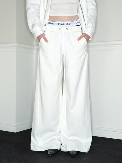 RUN TO THE FUTURE 100 Percent Cotton Original Low Waist Pocket Moonlight White Wide-Leg Pants