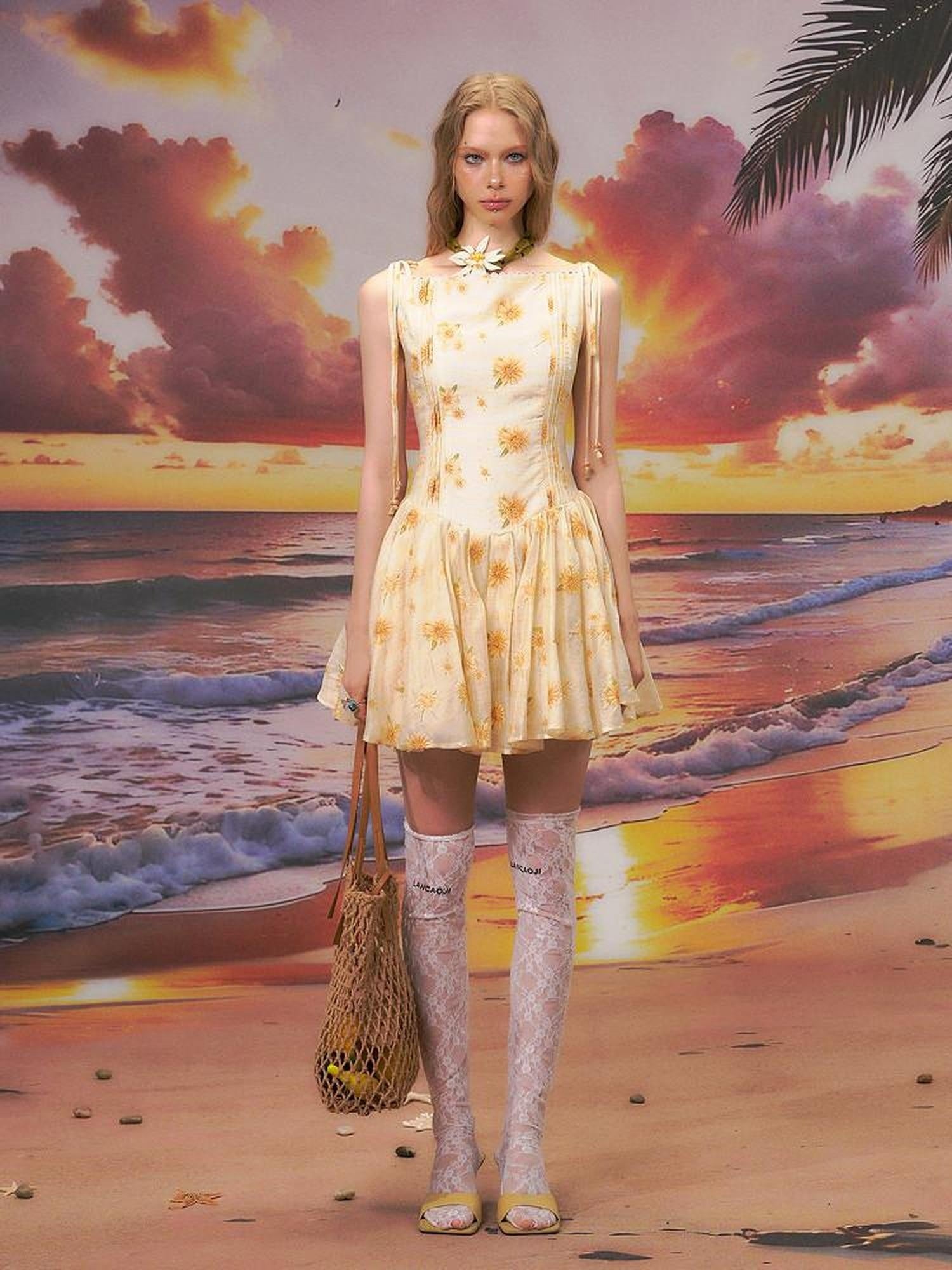 The NeverMore Almond Peach High Waist Street Style A Line Slim Travel Women Mini Dresses