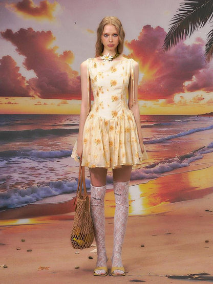 The NeverMore Almond Peach High Waist Street Style A Line Slim Travel Women Mini Dresses