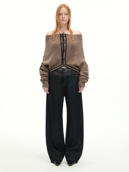 RUN TO THE FUTURE Casual Patchwork Low Waist Loose Women Black Cotton Wide-Leg Jeans
