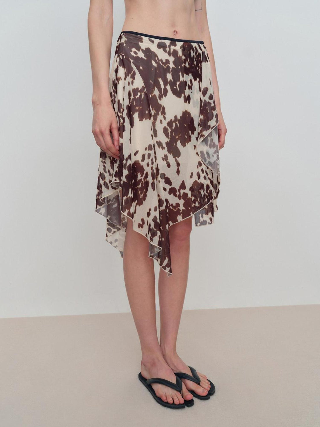 RUN TO THE FUTURE Breathable Lined Asymmetric A Line Casual Low Waist Cow Print Women Midi Skirts