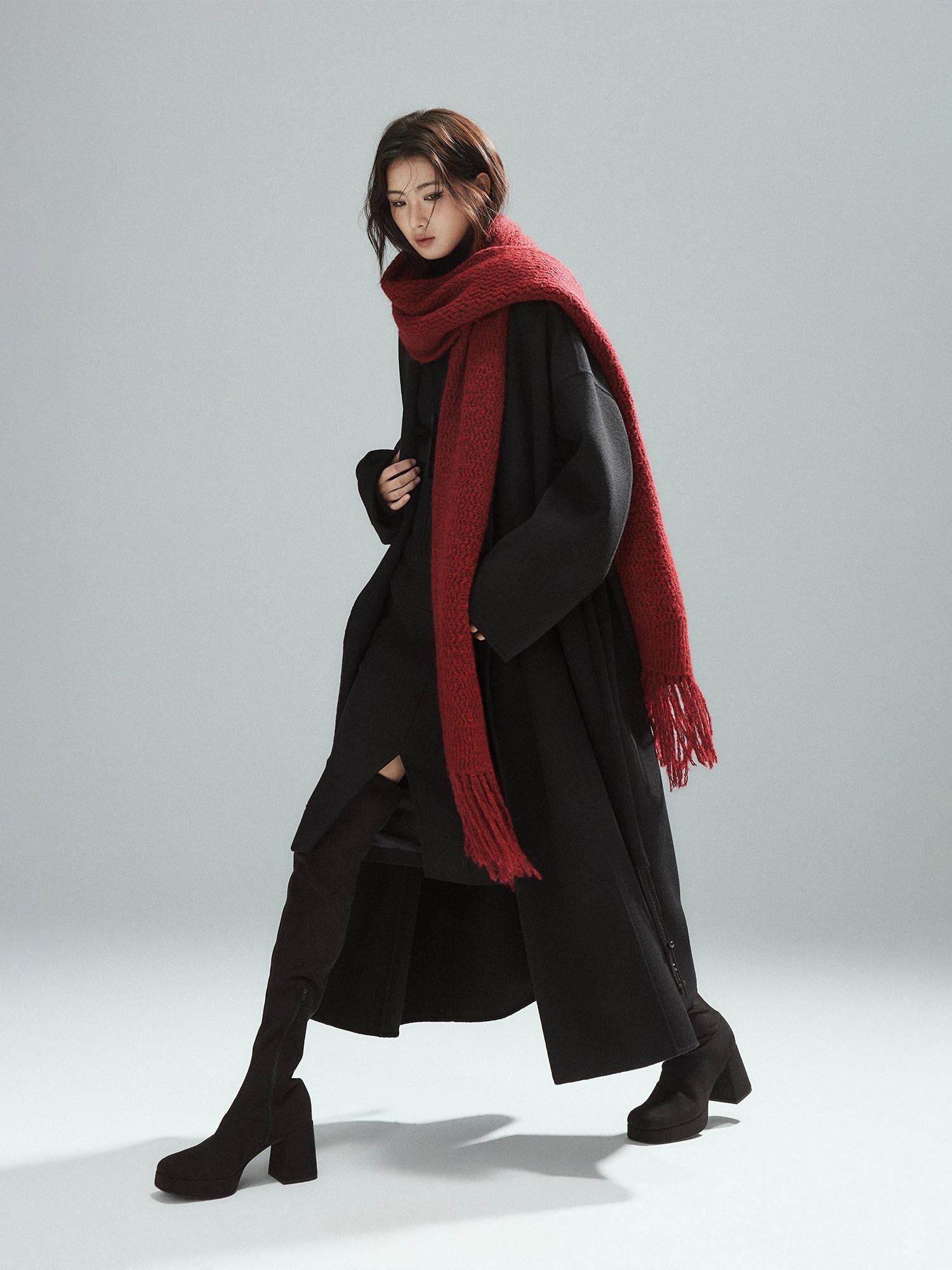 Low pixel Cozy Acrylic Wool Blend Korean Style Unisex Long Solid Red Decorative Scarves