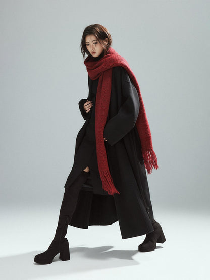 Low pixel Cozy Acrylic Wool Blend Korean Style Unisex Long Solid Red Decorative Scarves