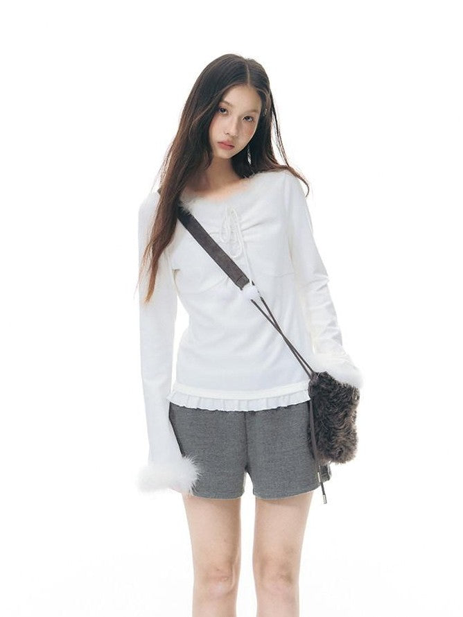 NAPSNAPS Deep Gray White Fuzzy Splice Women&