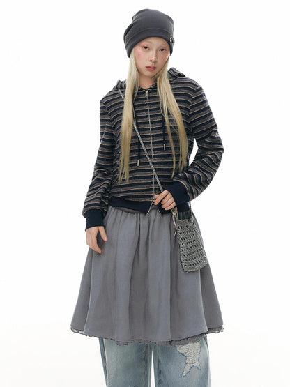 NAPSNAPS Gray Blue Lace Puff Sleeves Cardigan Women&