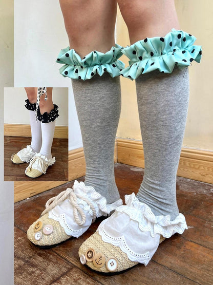 nit alcove Soft Breathable Cotton Cute Polka Dot Knee High Unisex White Gray Socks