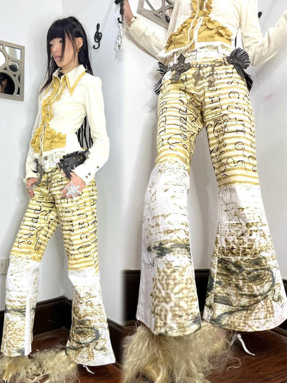 nit alcove Original Printed Denim Micro Flare Natural Waist Unisex Stylish Flared Jeans