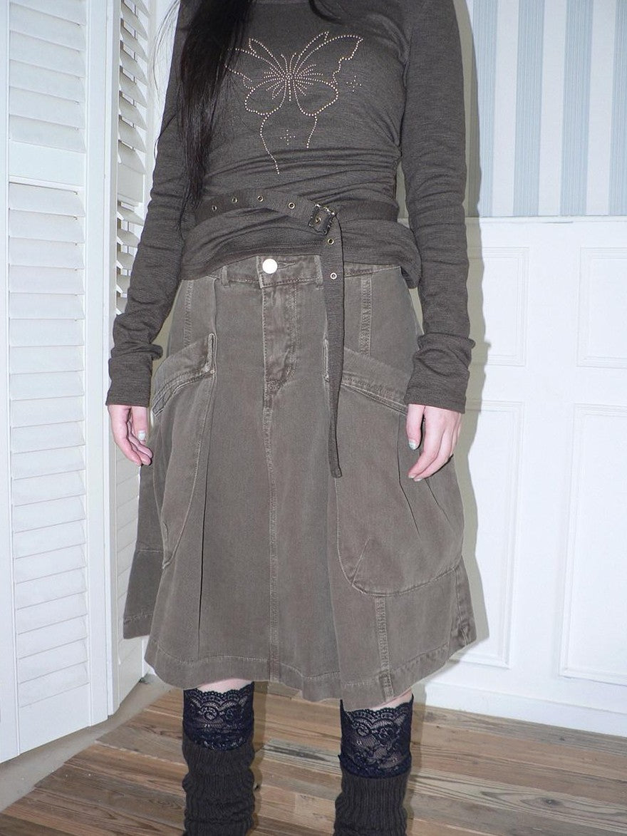 ang project Pleated Washed Distressed Pockets Vintage Women&