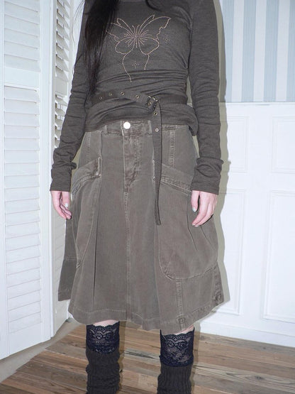 ang project Pleated Washed Distressed Pockets Vintage Women&