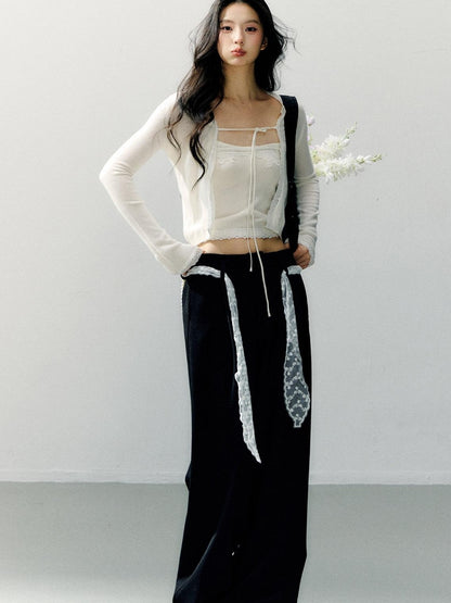 7Shiftin Two Piece High Waist Solid Knit Square Neck Casual Women Long Sleeve Crop Tops