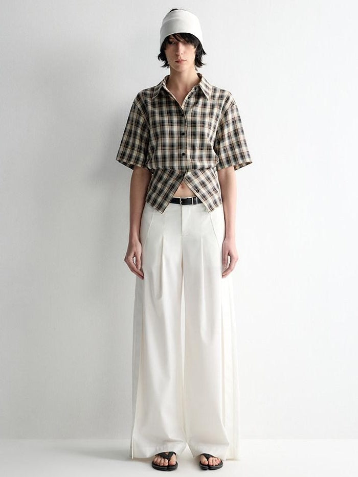 RUN TO THE FUTURE Skin Friendly Breathable Vintage Slim Tie Women Plaid Button Collar Shirts