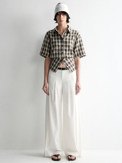 RUN TO THE FUTURE Skin Friendly Breathable Vintage Slim Tie Women Plaid Button Collar Shirts