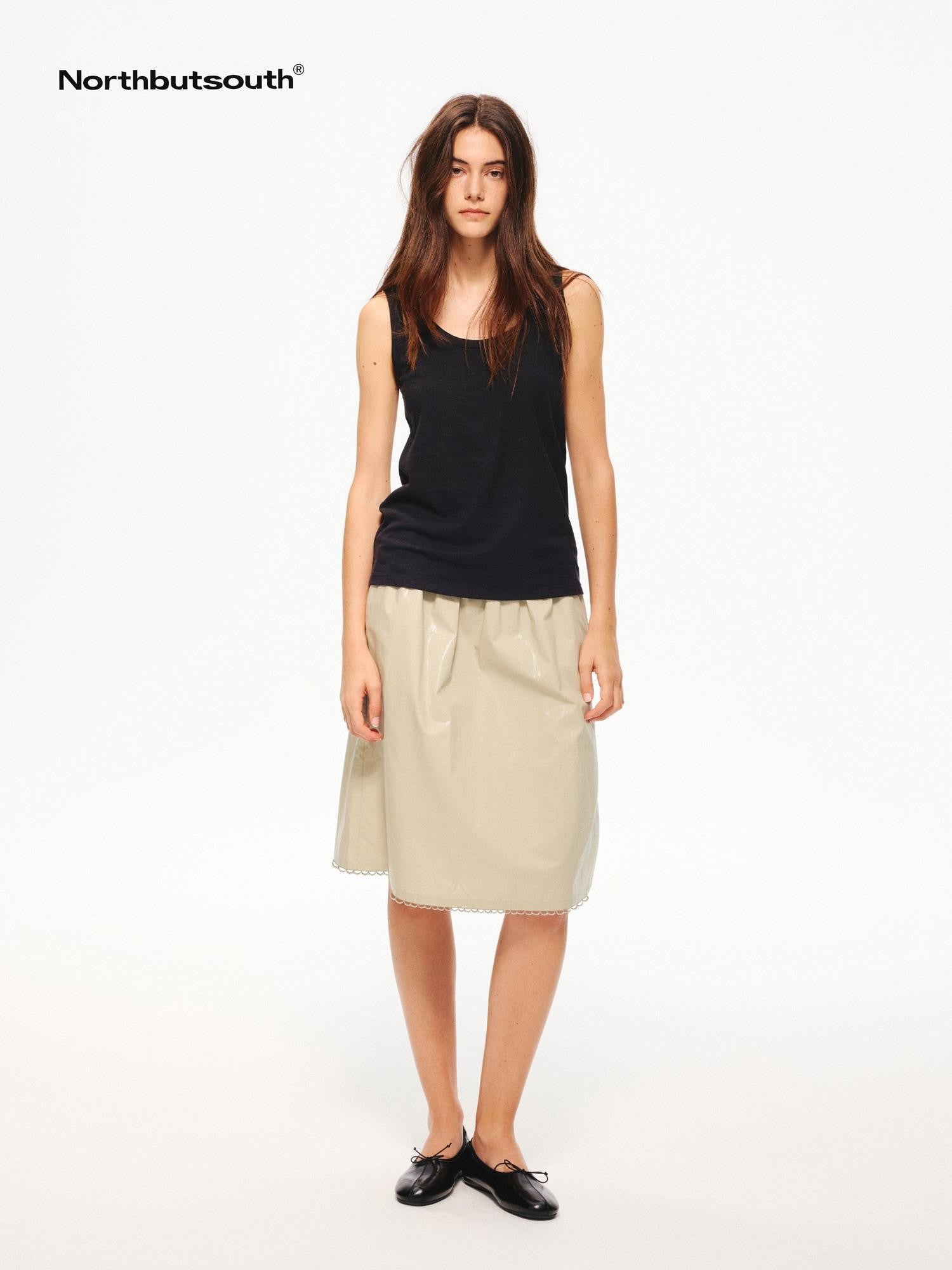 Northbutsouth Lace Panel Pleated A Line Elastic Waist Casual Women&