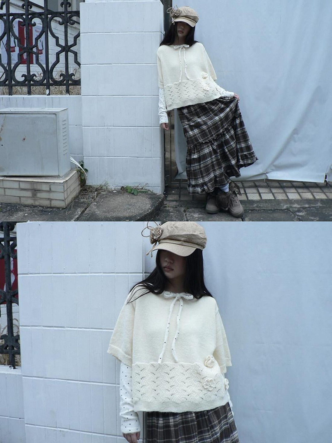 ang project 3D Hollowout Vintage Loose Fit Crewneck Floral Women One Size Beige T-Shirt