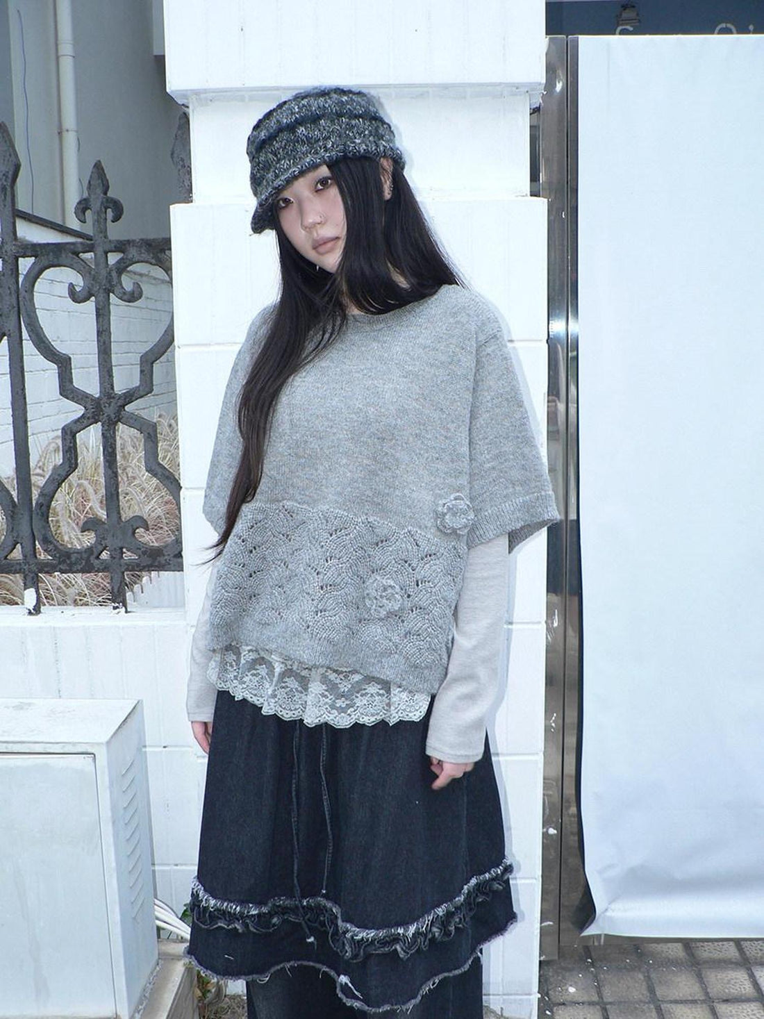 ang project 3D Hollowout Vintage Loose Fit Crewneck Floral Women One Size Beige T-Shirt