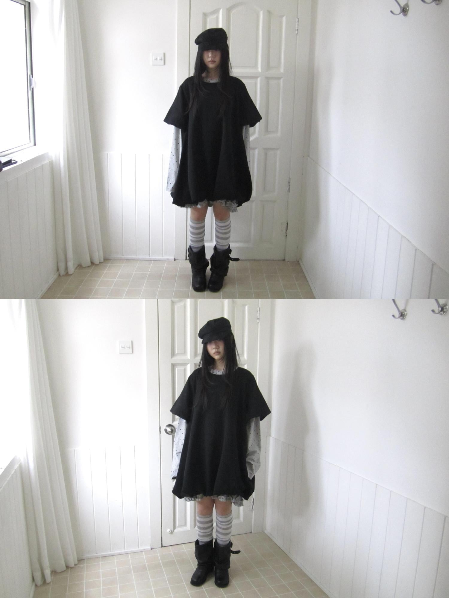 ang project A Line Early Autumn Puff Sleeve Mini Dress