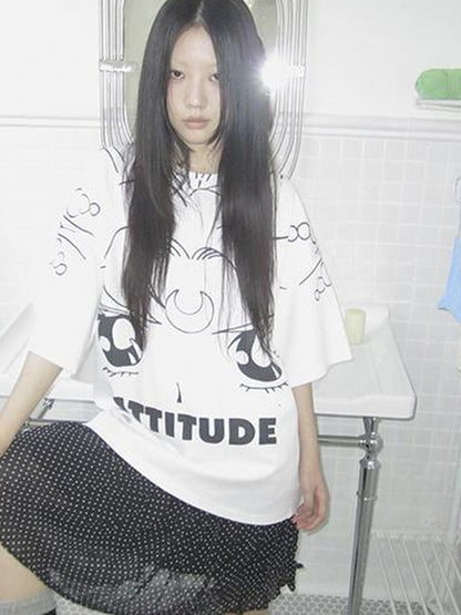 Updateang project Anime Graphic Summer Design Loose Fit Short Sleeve Tee Women