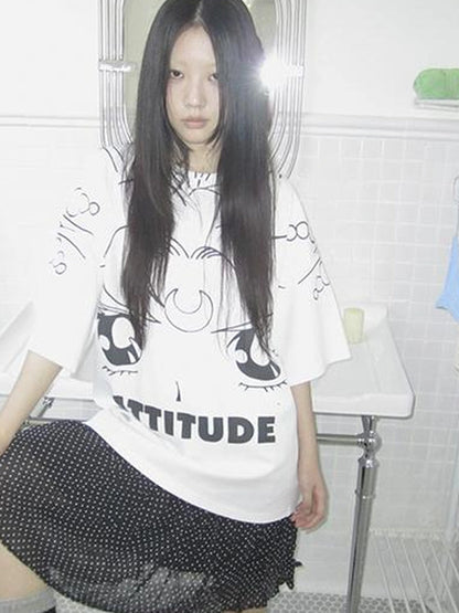 Anime Graphic Summer Design Loose Fit Short Sleeve Tee Women