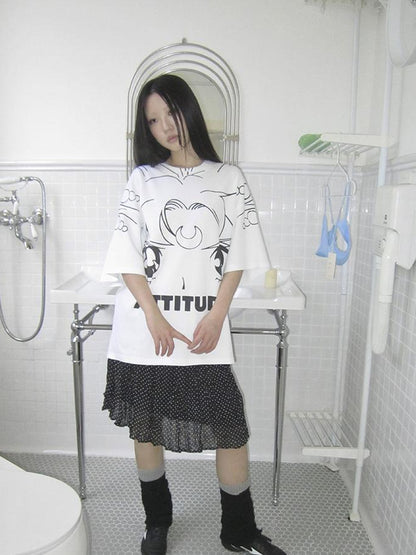 Updateang project Anime Graphic Summer Design Loose Fit Short Sleeve Tee Women