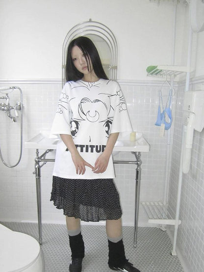 Anime Graphic Summer Design Loose Fit Short Sleeve Tee Women