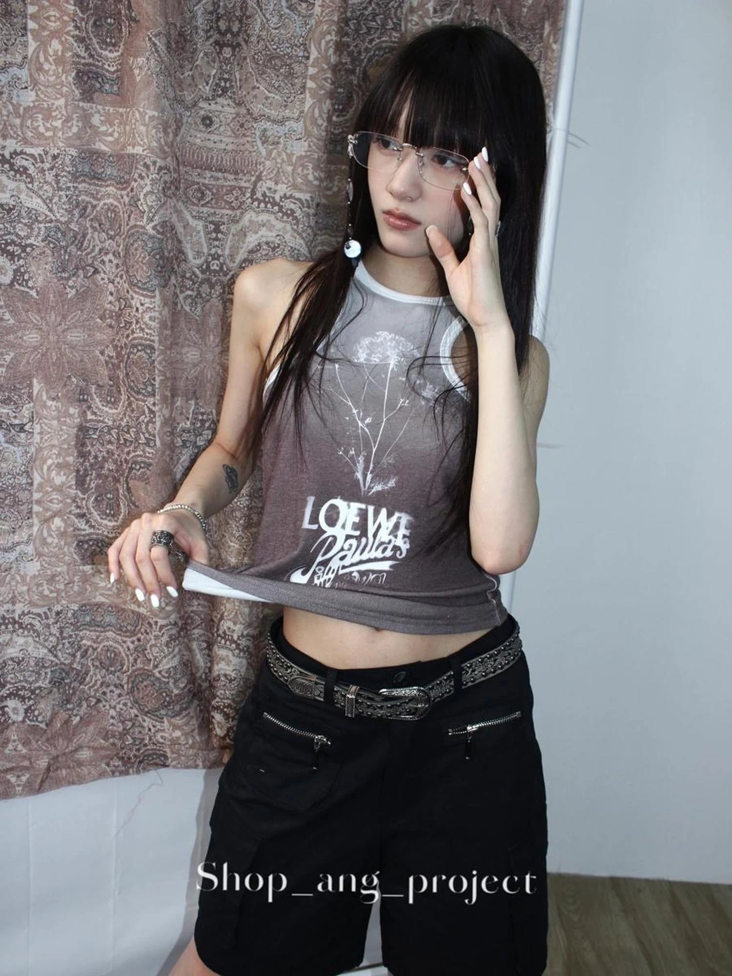 Antique Y2K Embossed Silver Gray Studded Belt