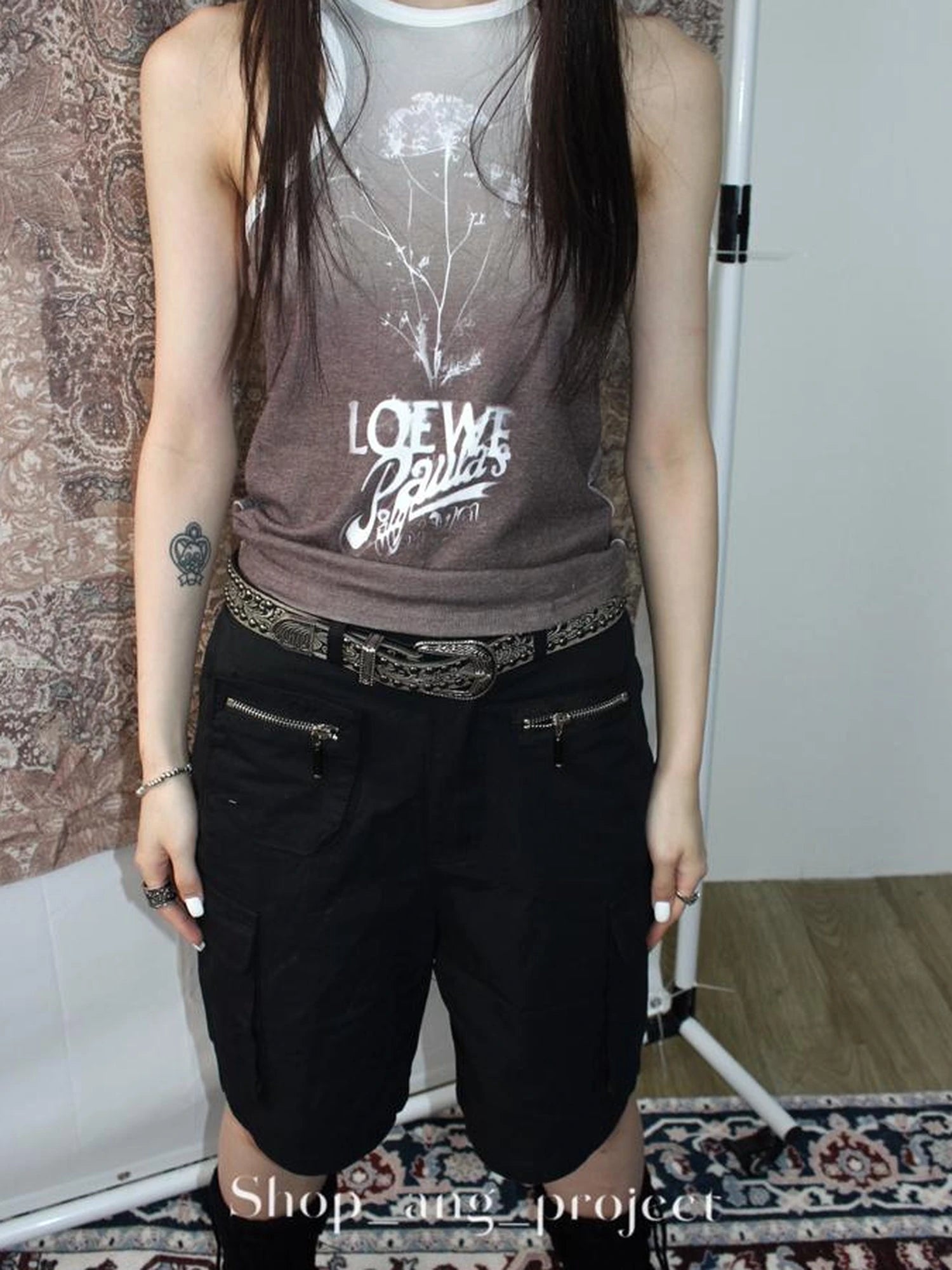 Antique Y2K Embossed Silver Gray Studded Belt