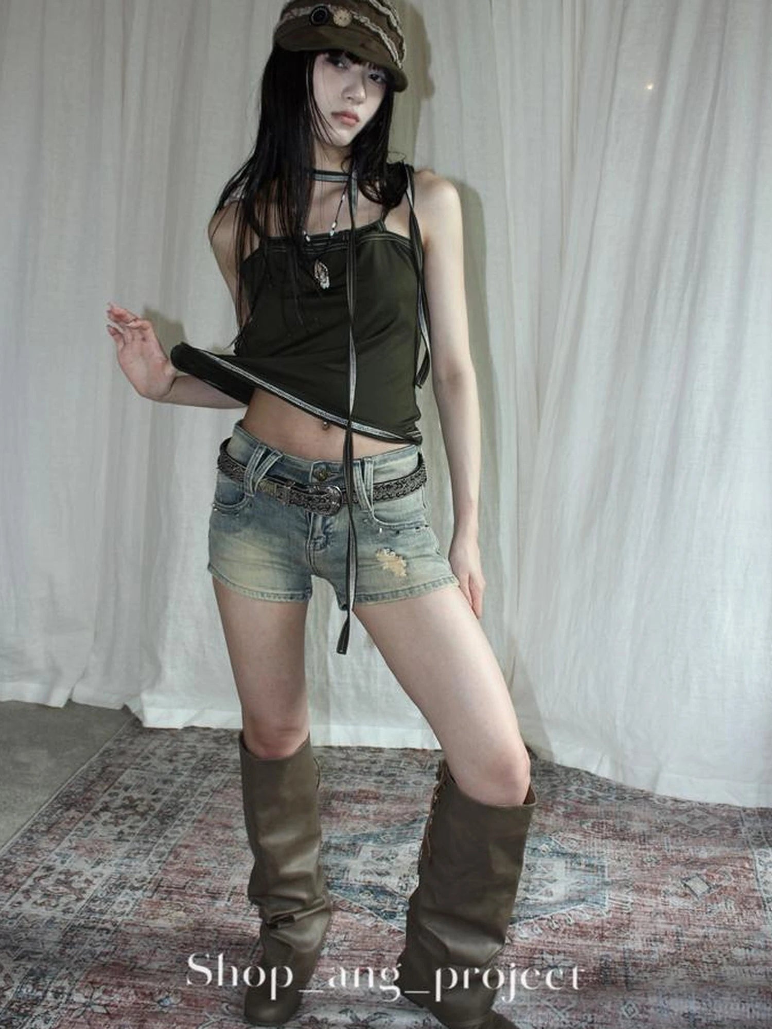 Antique Y2K Embossed Silver Gray Studded Belt