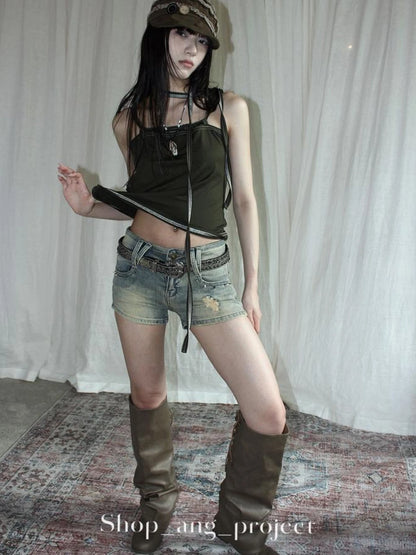 Antique Y2K Embossed Silver Gray Studded Belt