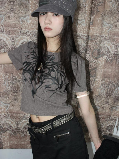 ang project Antique Y2K Embossed Silver Gray Studded Belt