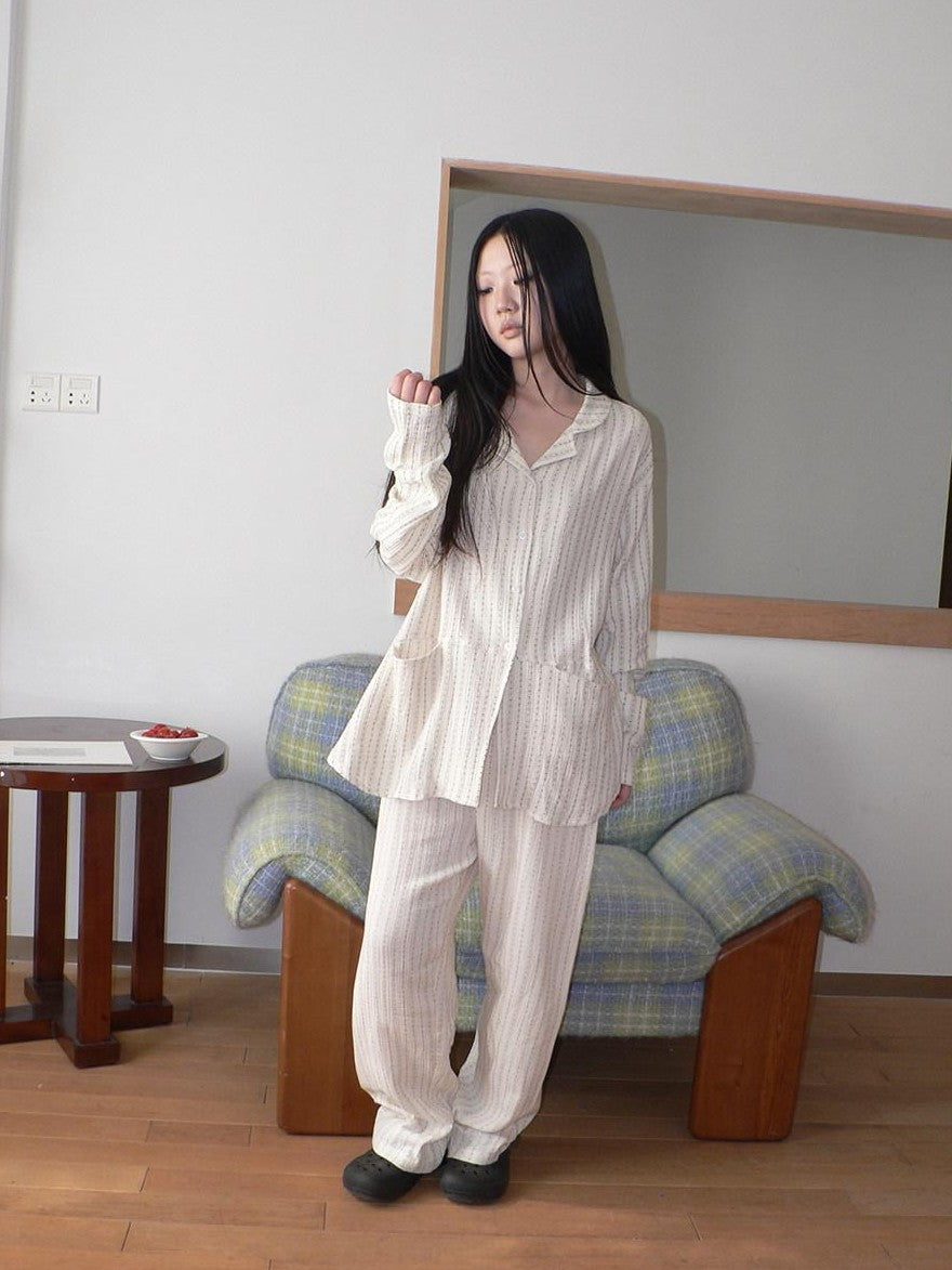 ang project Apricot Star Double Gauze Long Sleeve Button Front Women&