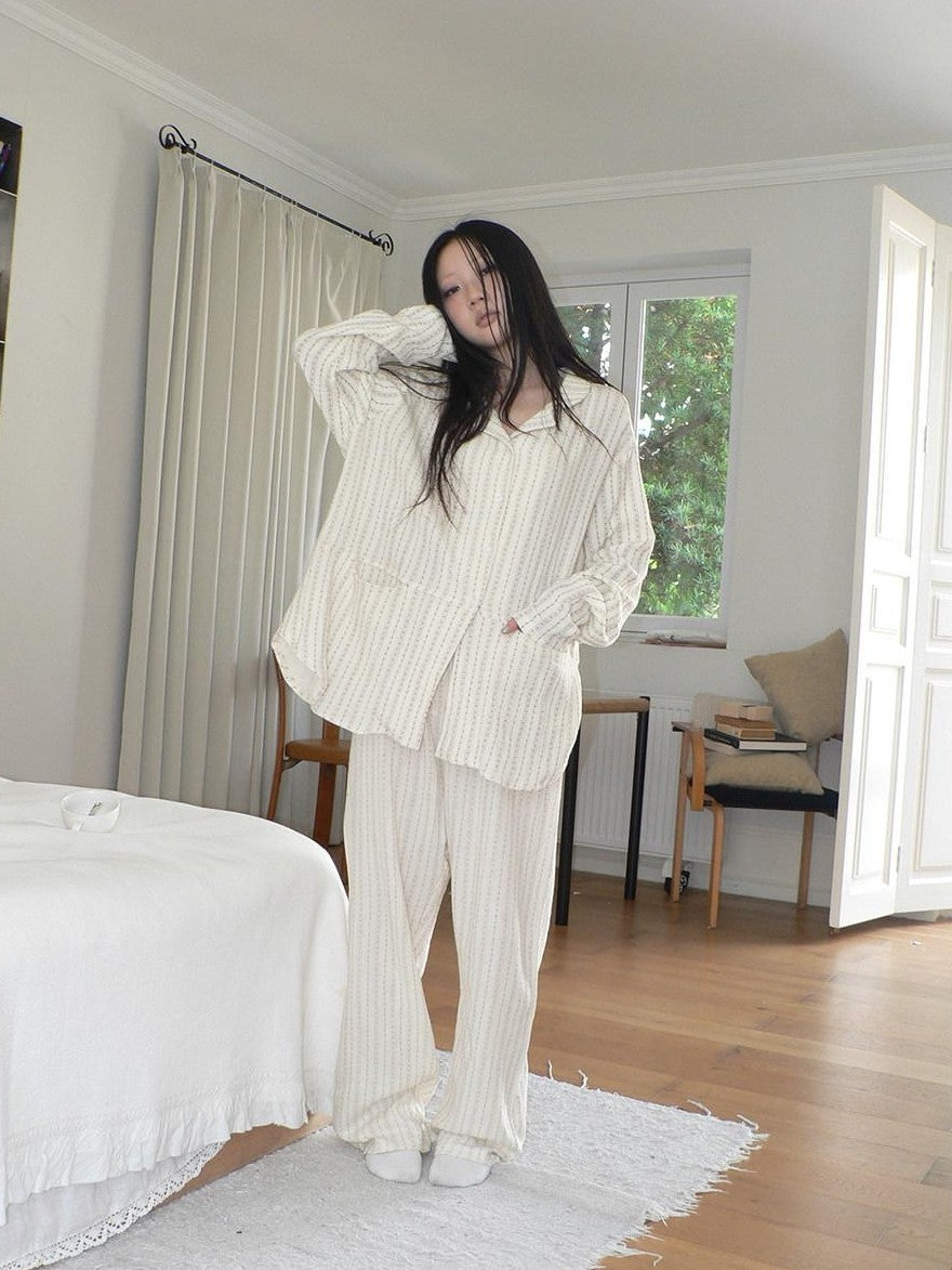 ang project Apricot Star Double Gauze Long Sleeve Button Front Women&
