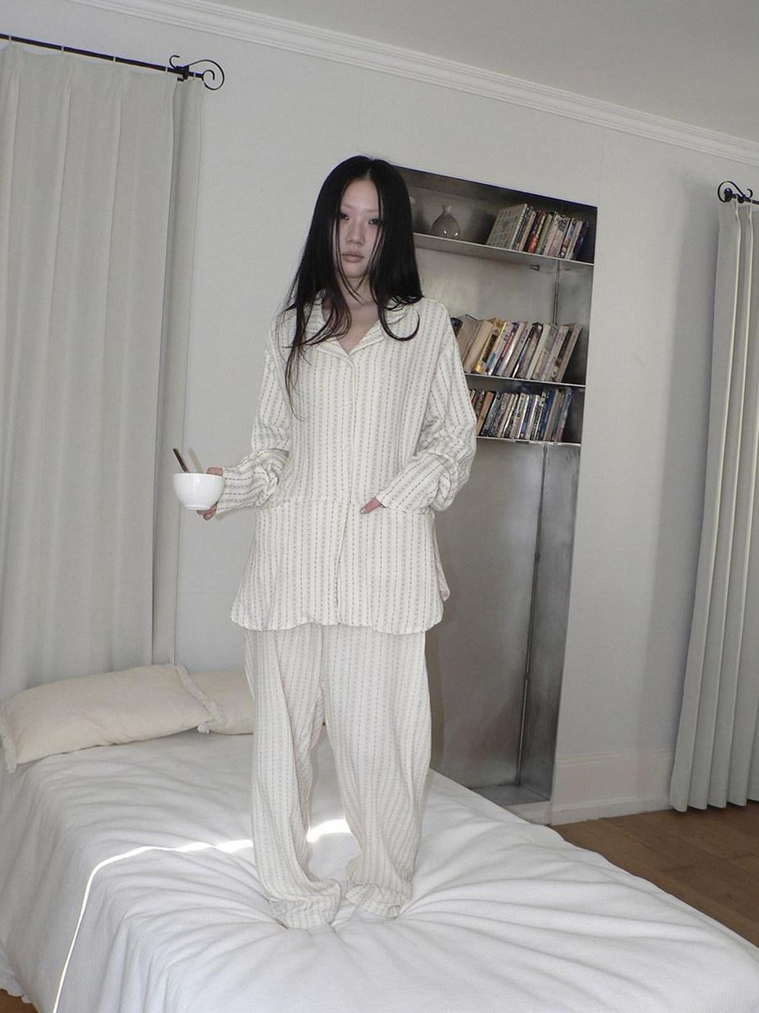 ang project Apricot Star Double Gauze Long Sleeve Button Front Women&