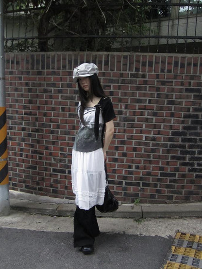 Updateang project Asymmetric Shoulder Color Block Print Tee
